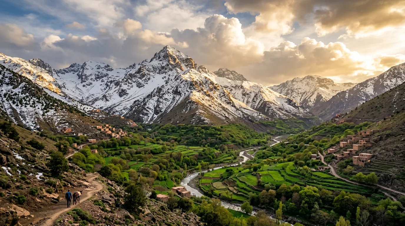 The granite summit ridge of Mount Toubkal under a clear High Atlas sky